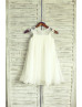 Hot Sale Ivory Lace Chiffon Cap Sleeves Knee Length Flower Girl Dress